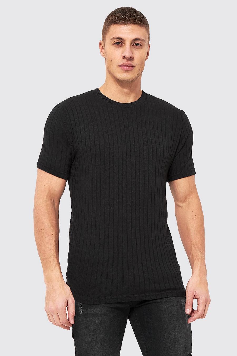 Black Ribbed Knitted T-shirt image number 1
