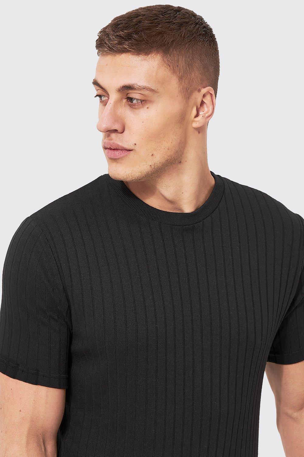 Ribbed Knitted T-Shirt - Black