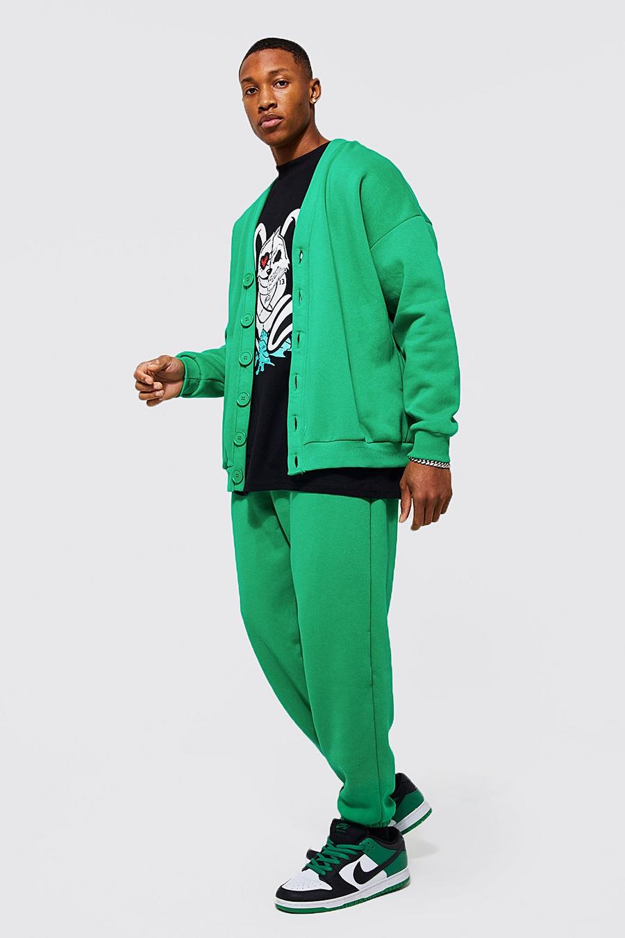Green Oversized Jersey Cardigan Tracksuit image number 1