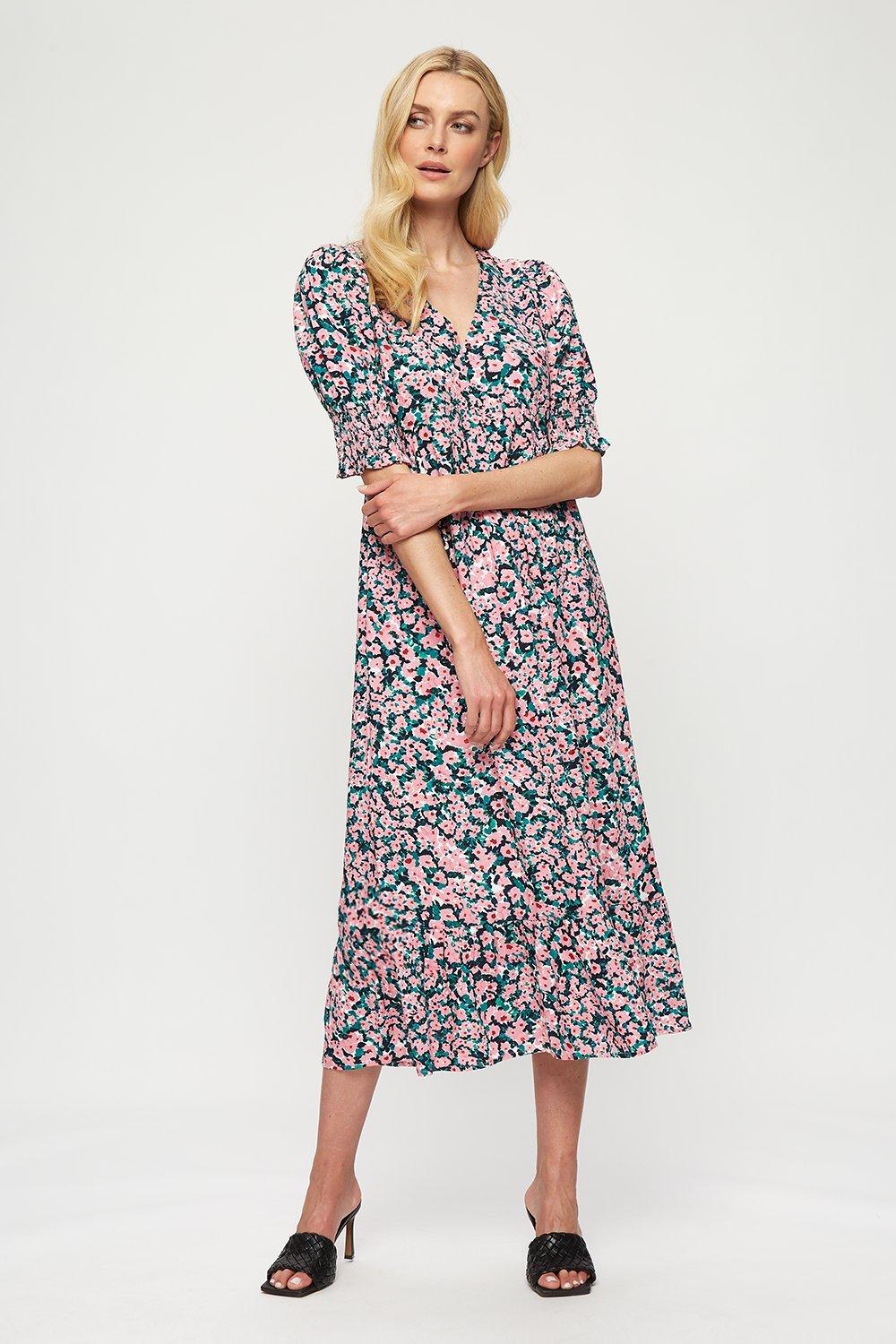 Dresses | Pink Green Floral Midi Dress | Dorothy Perkins