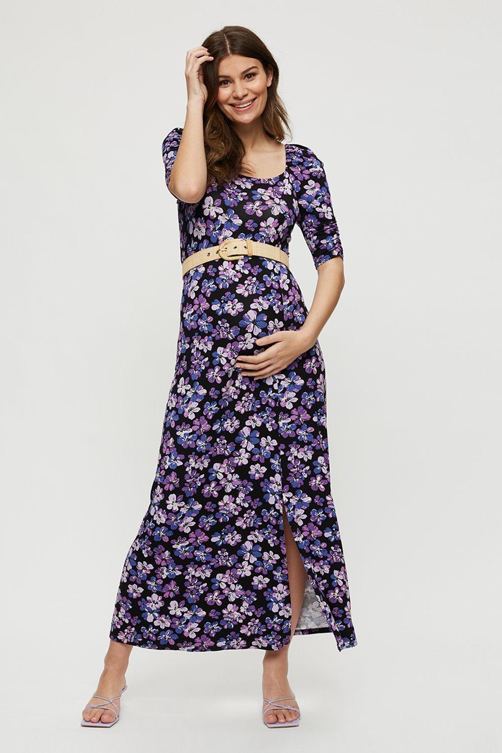 Dresses | Maternity Purple Floral Midi Dress | Dorothy Perkins