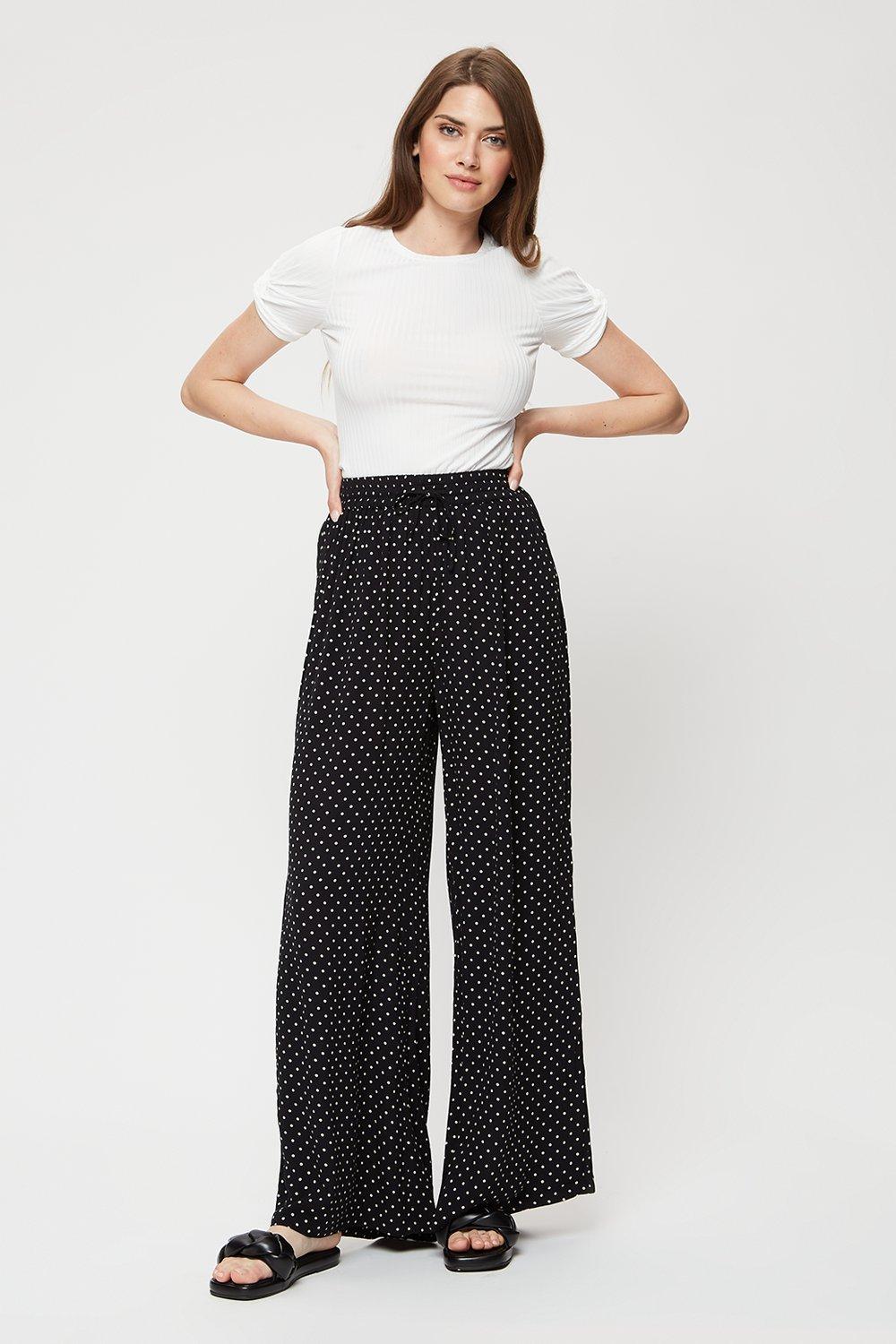 Trousers | Tall Mono Polka Dot Wide Leg Trouser | Dorothy Perkins