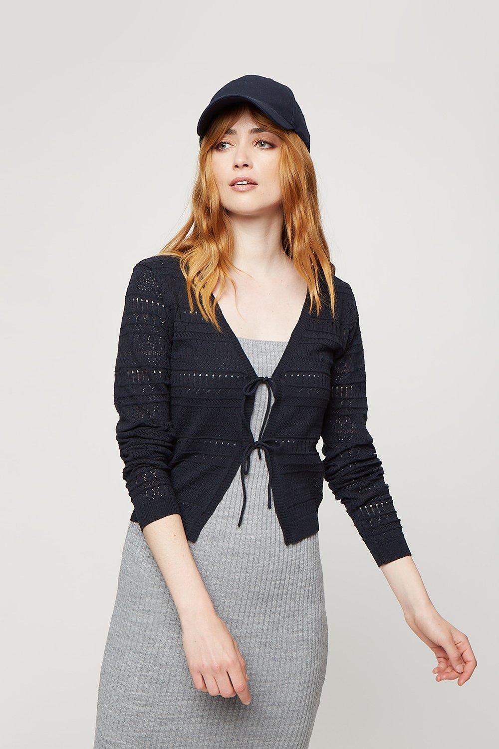 Jumpers & Cardigans | Navy Tie Front Cardigan | Dorothy Perkins