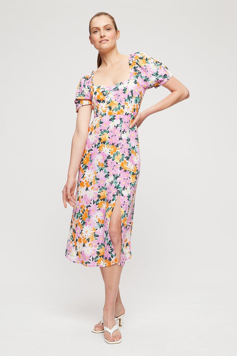 Dresses | Pink Bright Floral Midi Dress | Dorothy Perkins