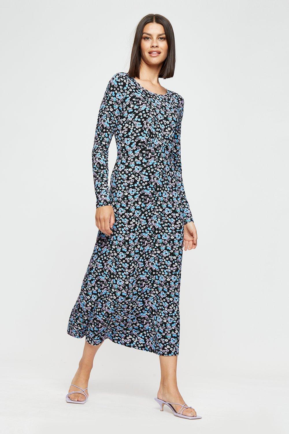 Dresses | Blue Floral Long Sleeve Empire Midi Dress | Dorothy Perkins