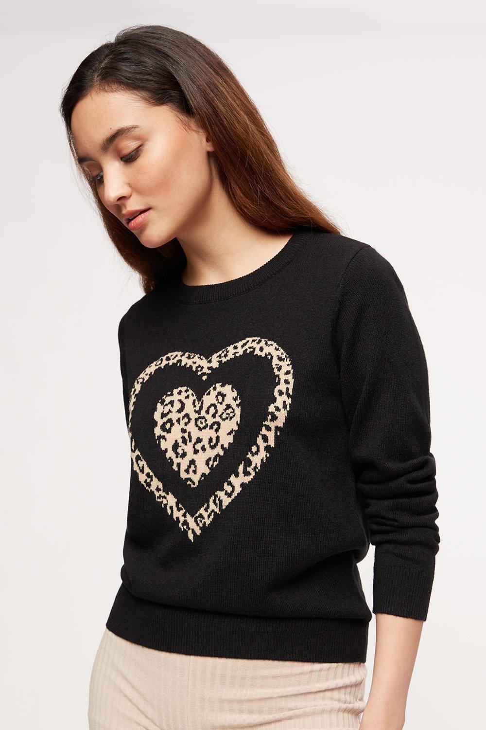 Jumpers & Cardigans | Petite Animal Double Heart Jumper | Dorothy Perkins