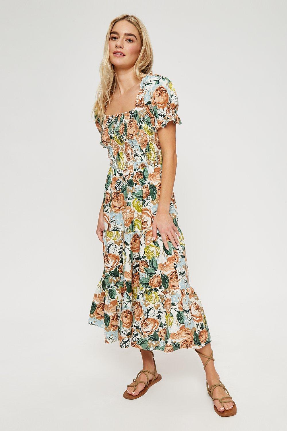 Dresses | Floral Washed Midi Dress | Dorothy Perkins