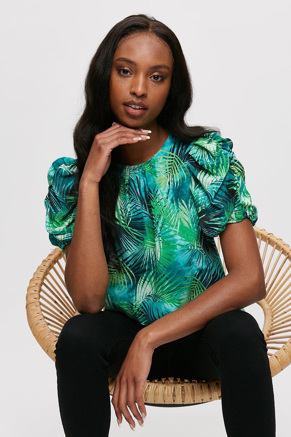 Tops | Green Tropical Top | Dorothy Perkins