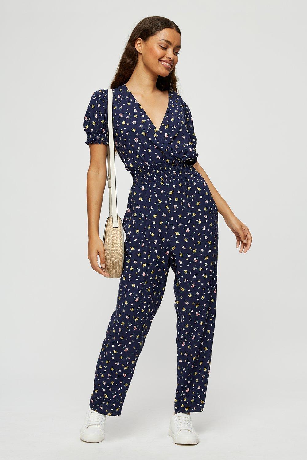 Jumpsuits | Petite Navy Ditsy Print Jumpsuit | Dorothy Perkins