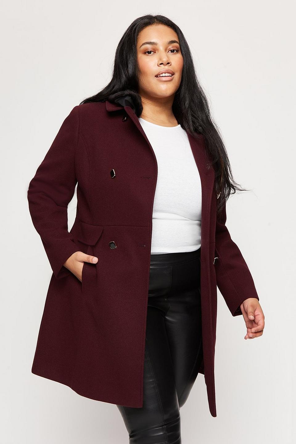 Jackets & Coats | Curve Dolly Coat With Faux Fur Collar | Dorothy Perkins