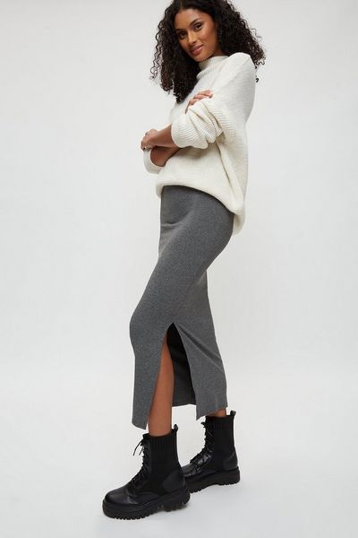 Dorothy Perkins Grey Marl Jersey Midi Skirt | Debenhams