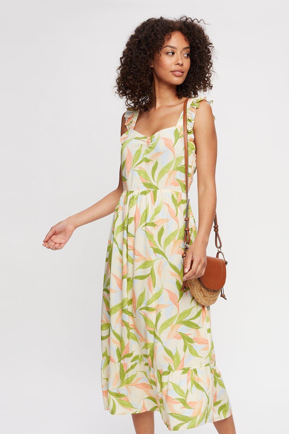 Dresses | Tropical Ruched Front Midi Dress | Dorothy Perkins