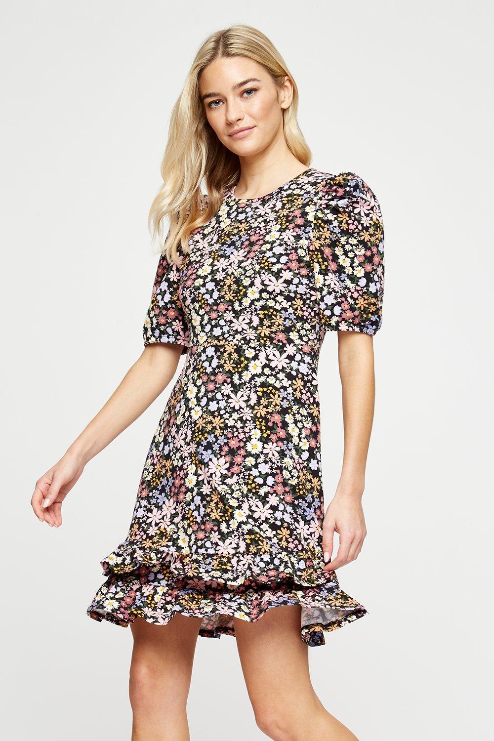 Dresses Multi Ditsy Ruffle Ss Fit And Flare Dorothy Perkins 0278