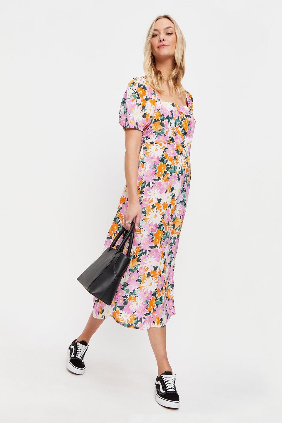 Dresses | Tall Multi Floral Shirred Back Midi Dress | Dorothy Perkins