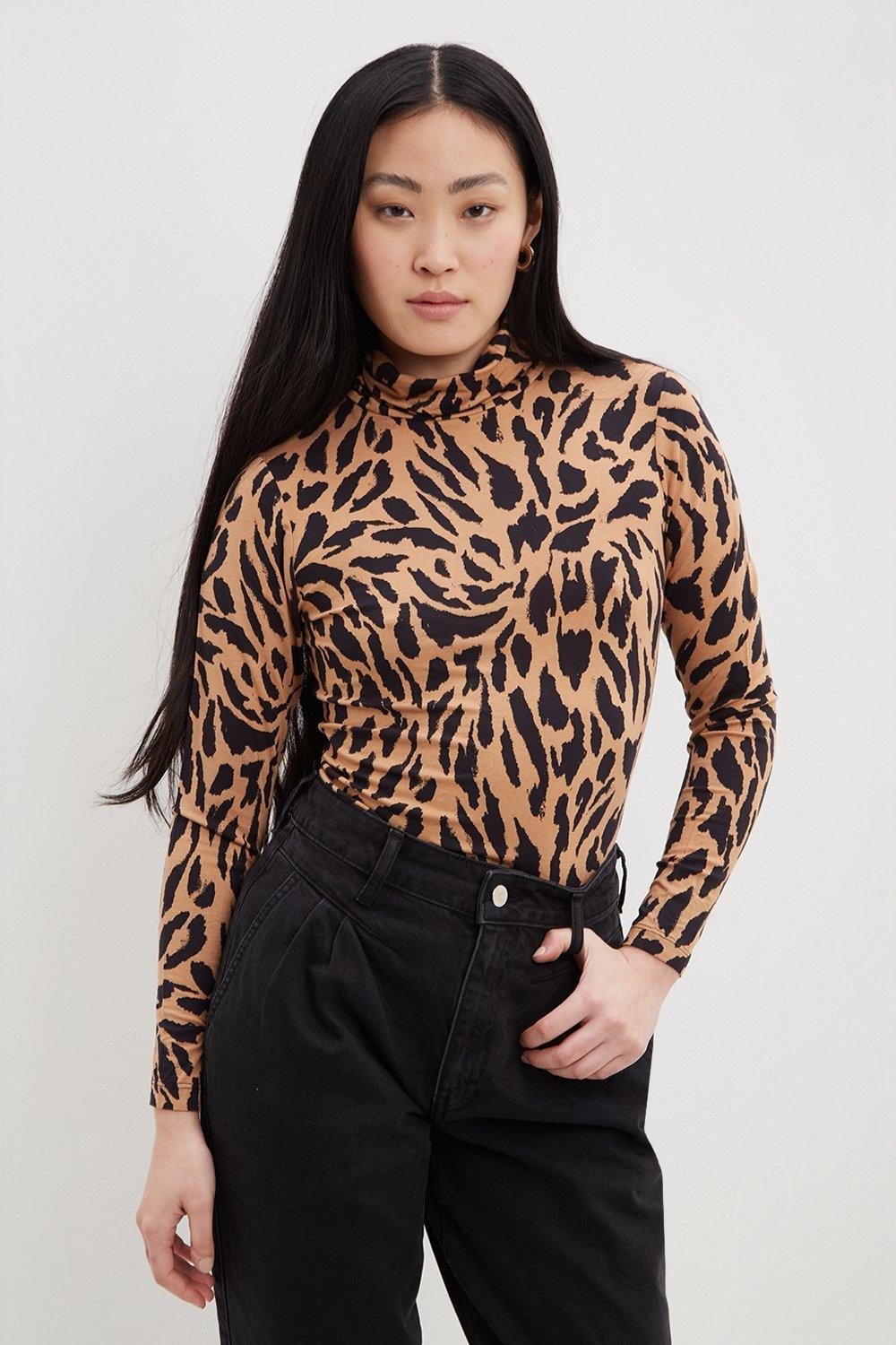 Tops | Petite Multi Animal Print Roll Neck Top | Dorothy Perkins