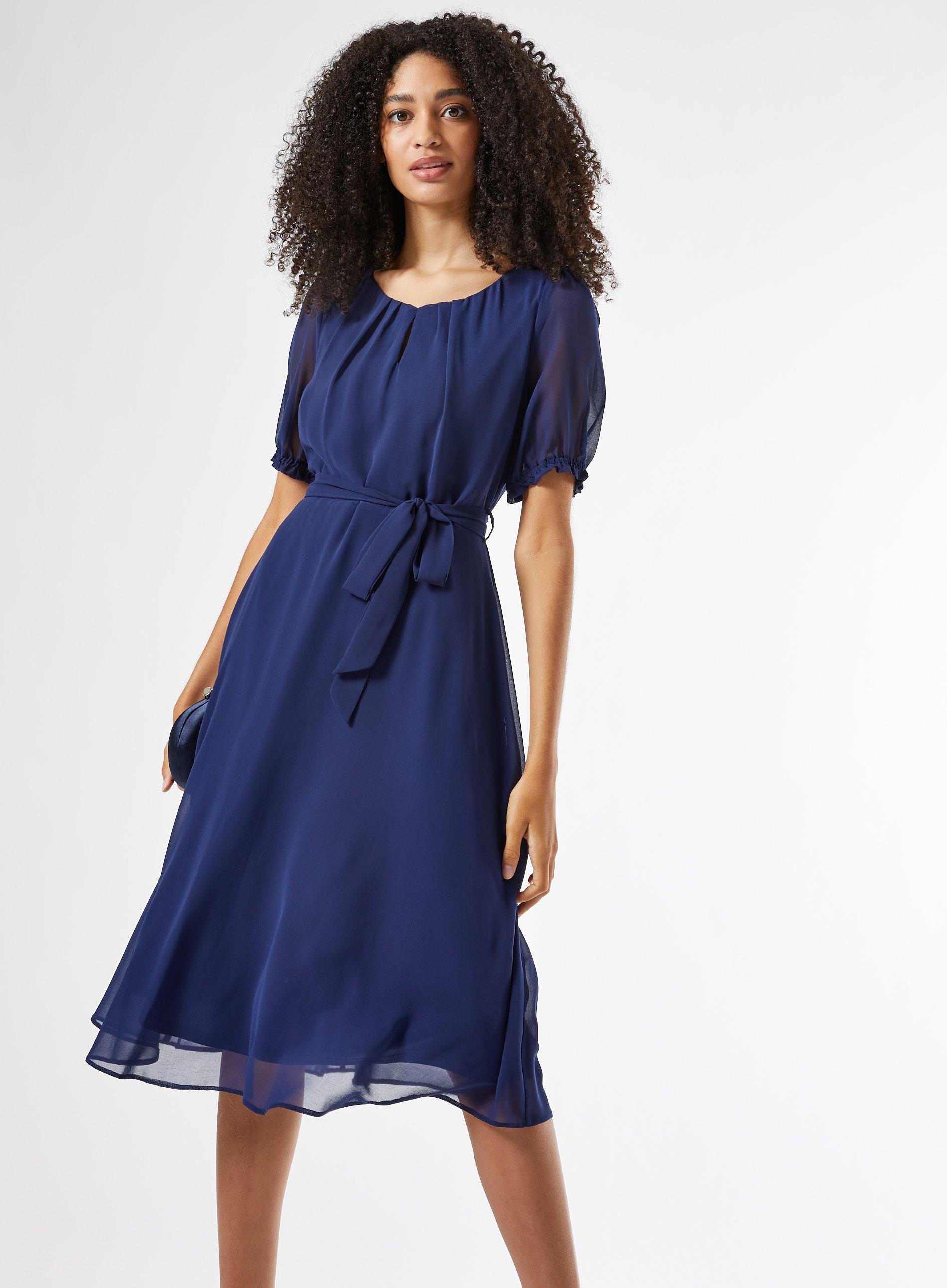 Dresses | Navy Key Hole Midi Dress | Dorothy Perkins