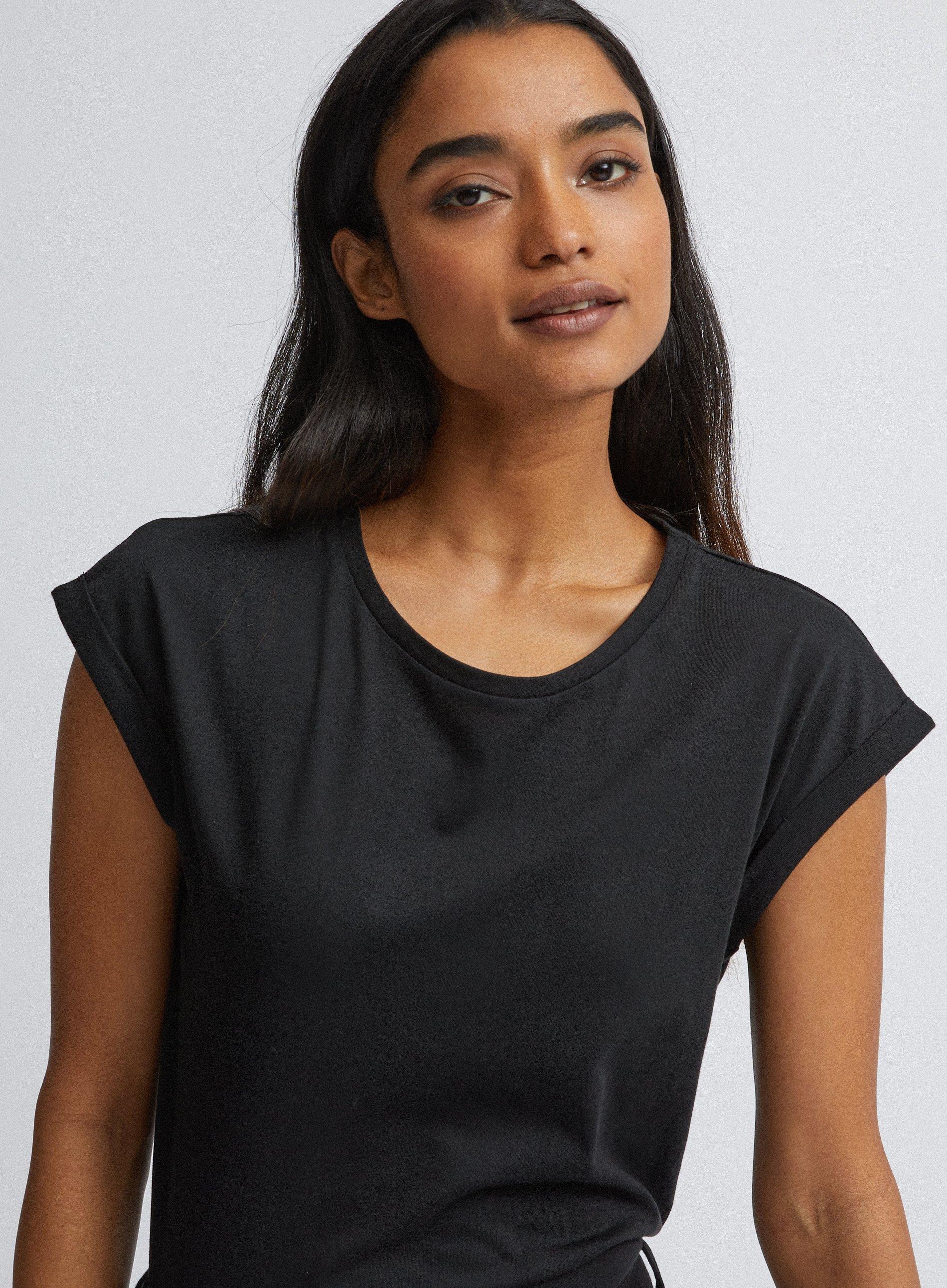 T-Shirts | Petites Black Organic Roll Sleeve Tee | Dorothy Perkins