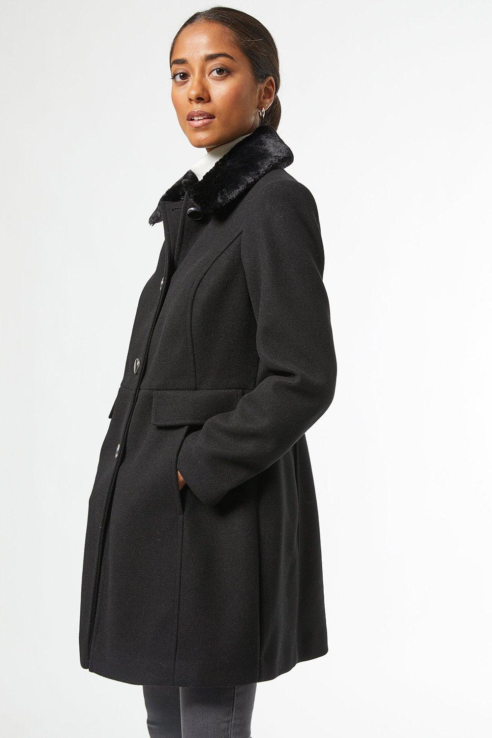 dorothy perkins petite black dolly coat