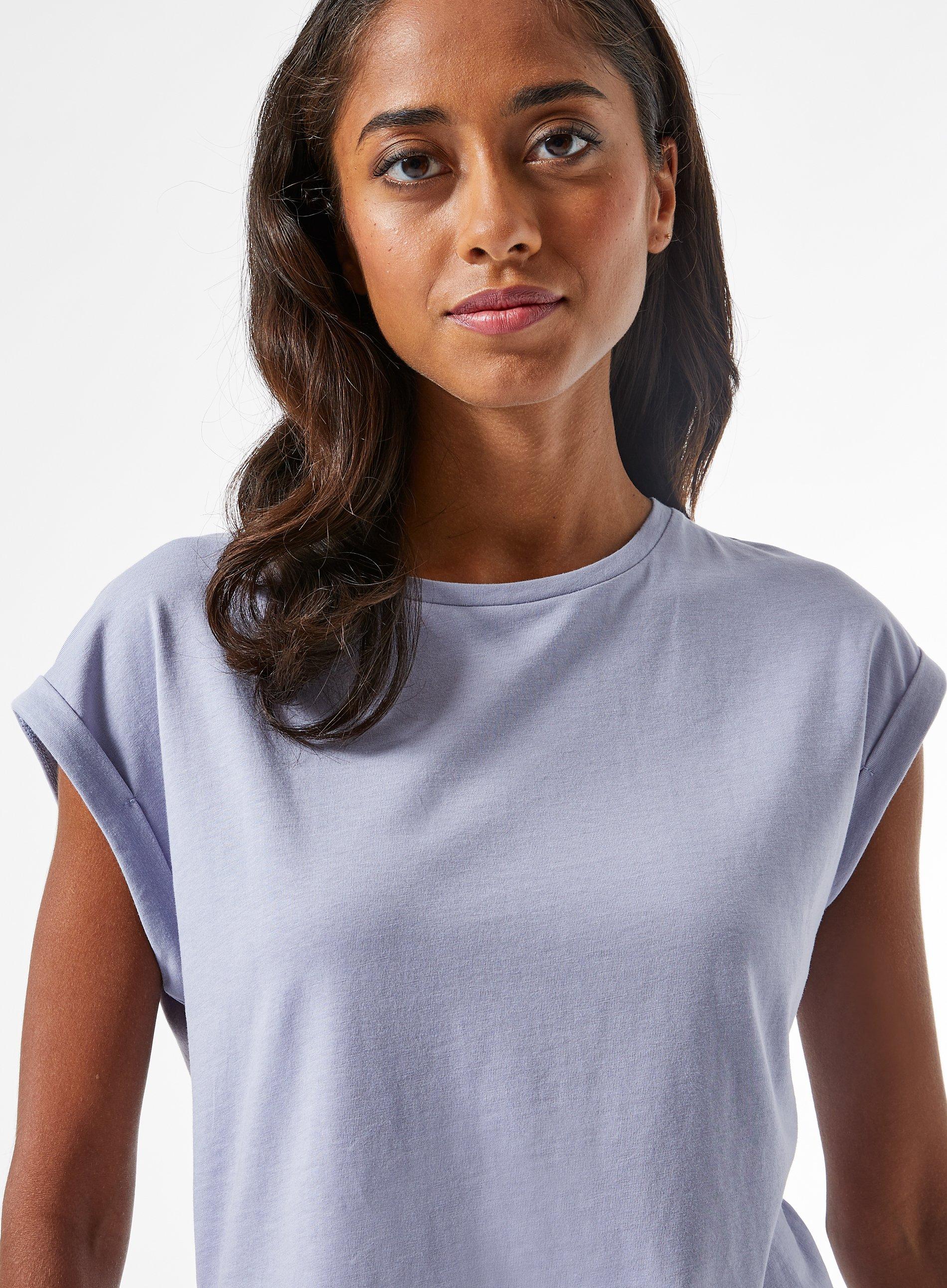 T-Shirts | Petite Blue Organic Roll Sleeve Tee | Dorothy Perkins