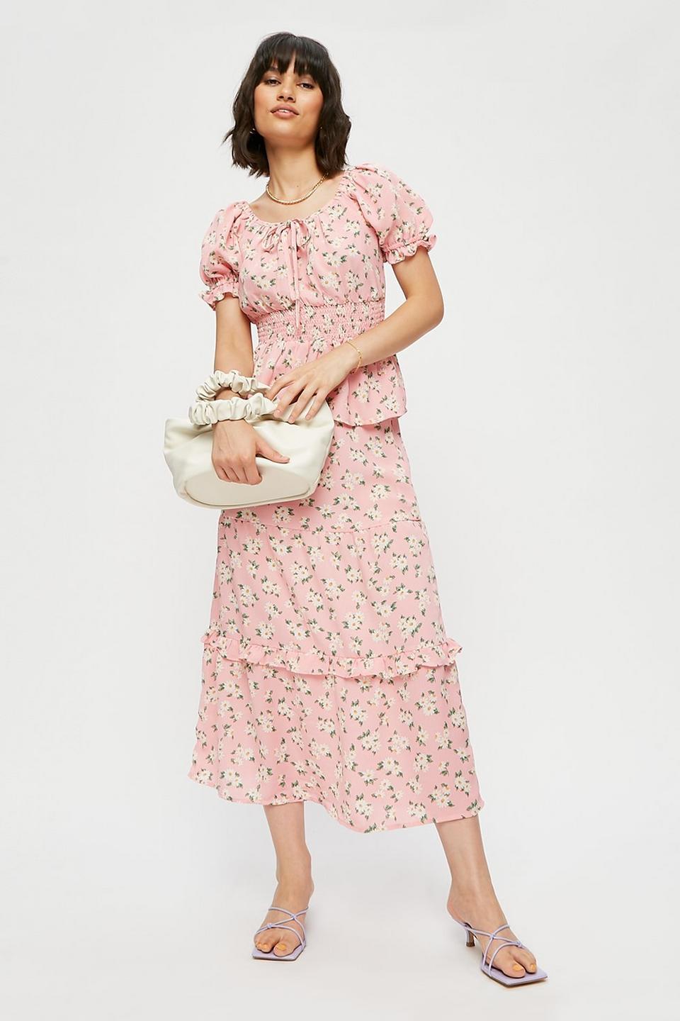 Tops | Petite Pink Daisy Short Sleeve Gypsy Top | Dorothy Perkins