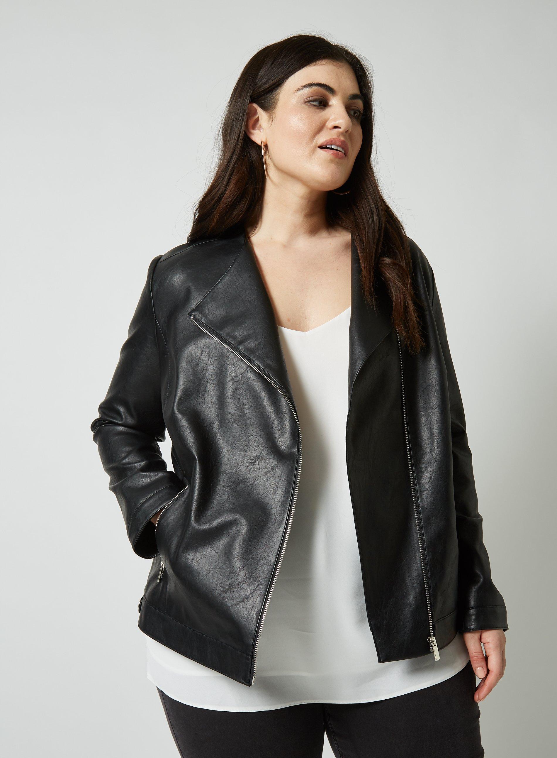 Jackets & Coats | Curve Black PU Collarless Jacket | Dorothy Perkins