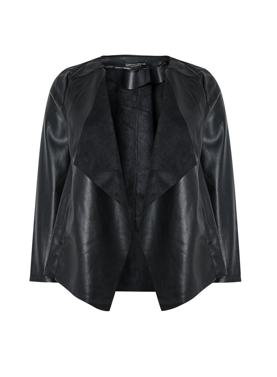 Jackets & Coats | Curve Black Pu Waterfall Jacket | Dorothy Perkins