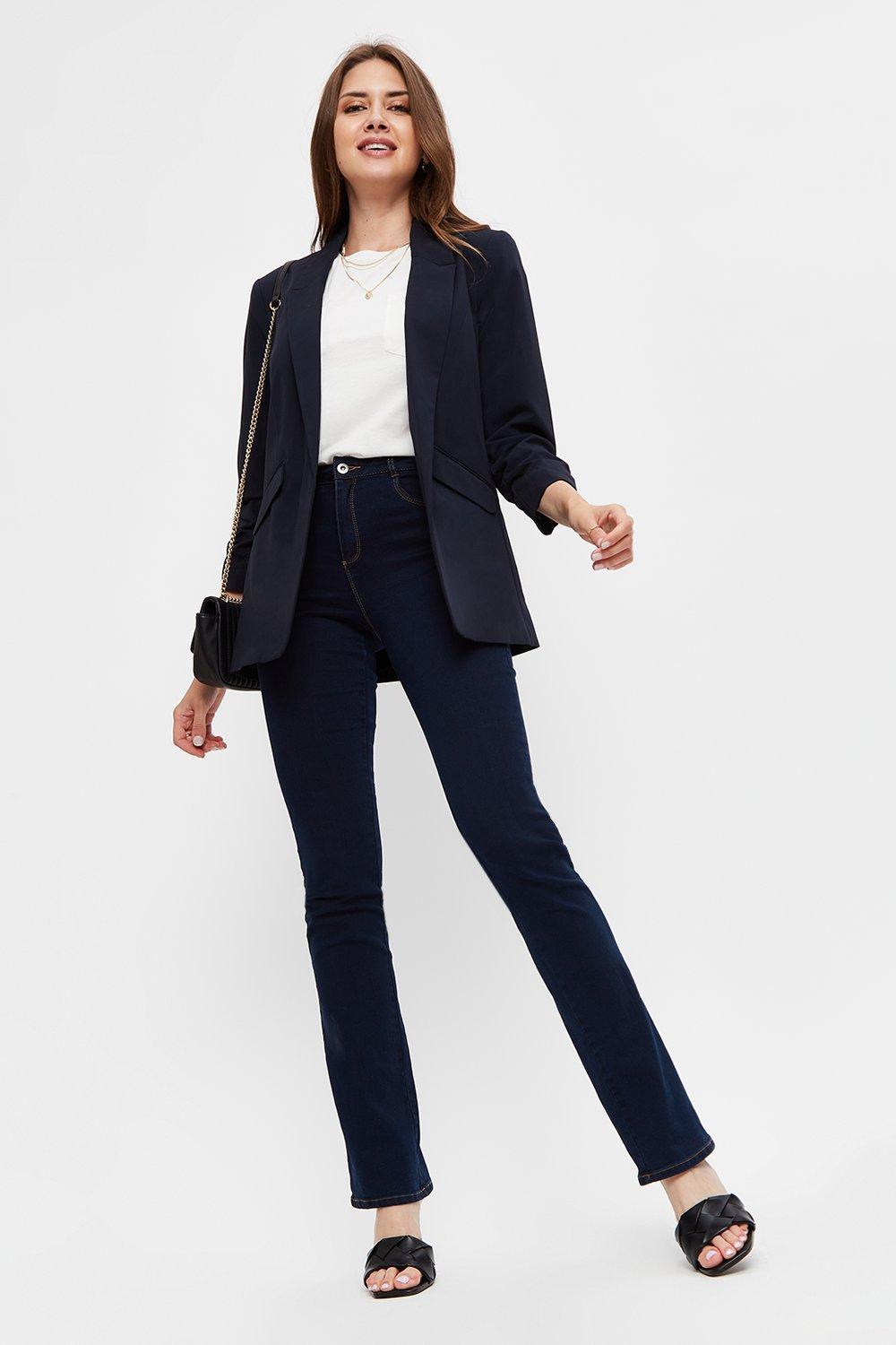 Jackets & Coats | Tall Navy Ruched Sleeve Blazer | Dorothy Perkins