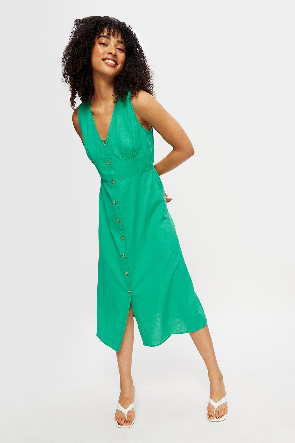 Dresses | Green Button Through Midi Dress | Dorothy Perkins