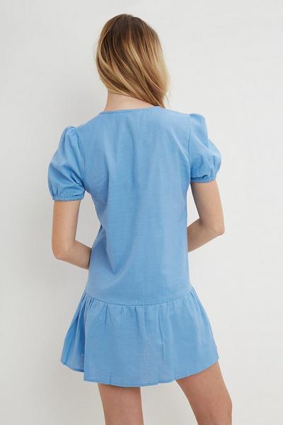 Dorothy Perkins blue Petite Linen look Button Front Mini Dress