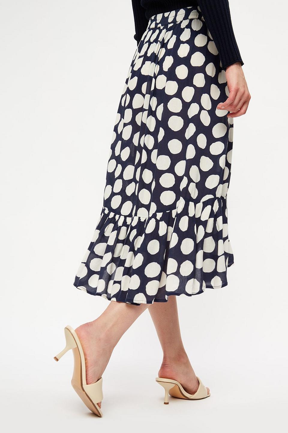 Skirts | Navy Spot Crinkle Frill Wrap Midi Skirt | Dorothy Perkins