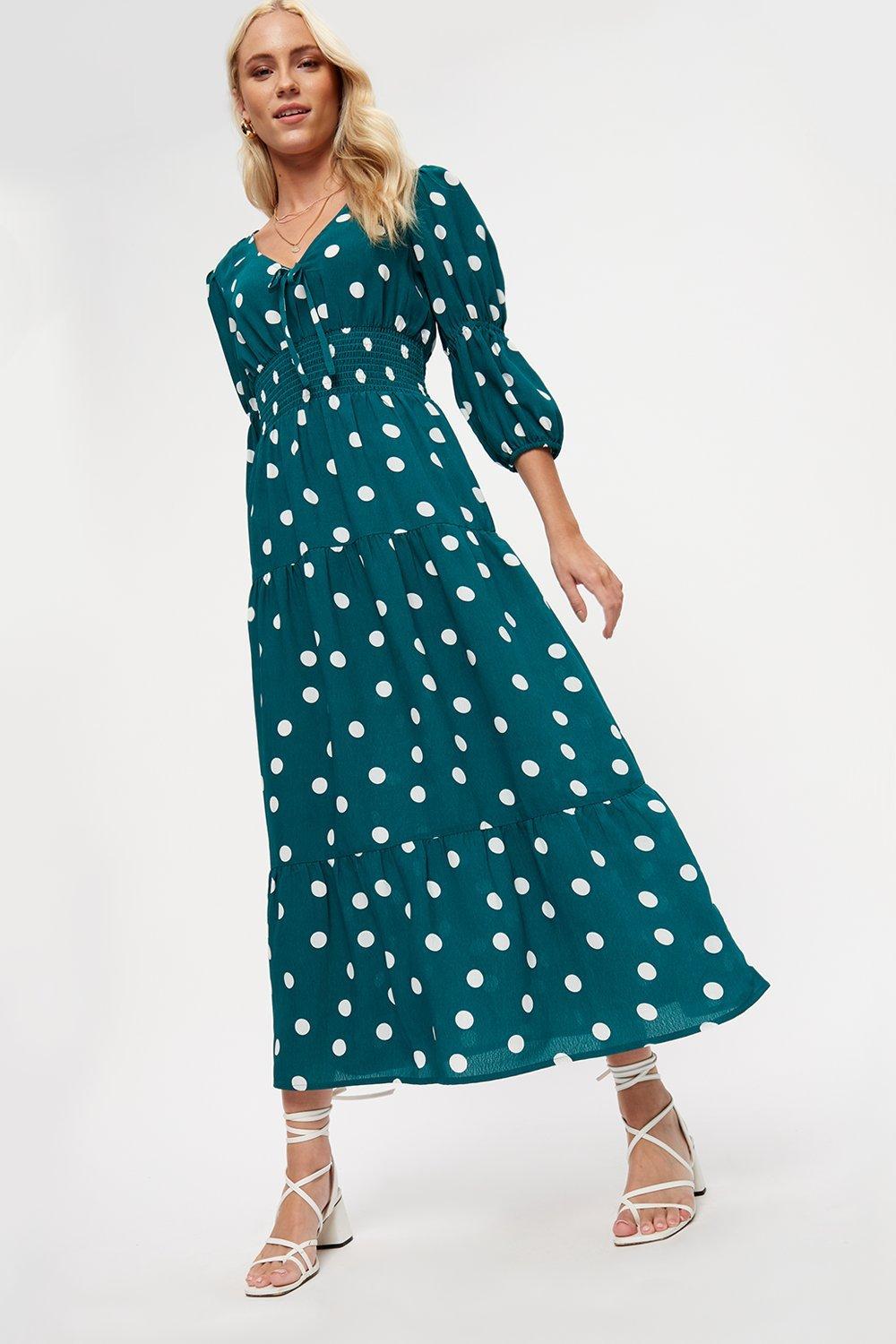 Dresses | Green Spot Shirred Waist Midi Dress | Dorothy Perkins