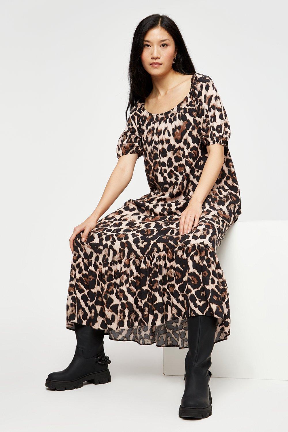 Dresses | Lepoard Print Puff Sleeve Midi Dress | Dorothy Perkins