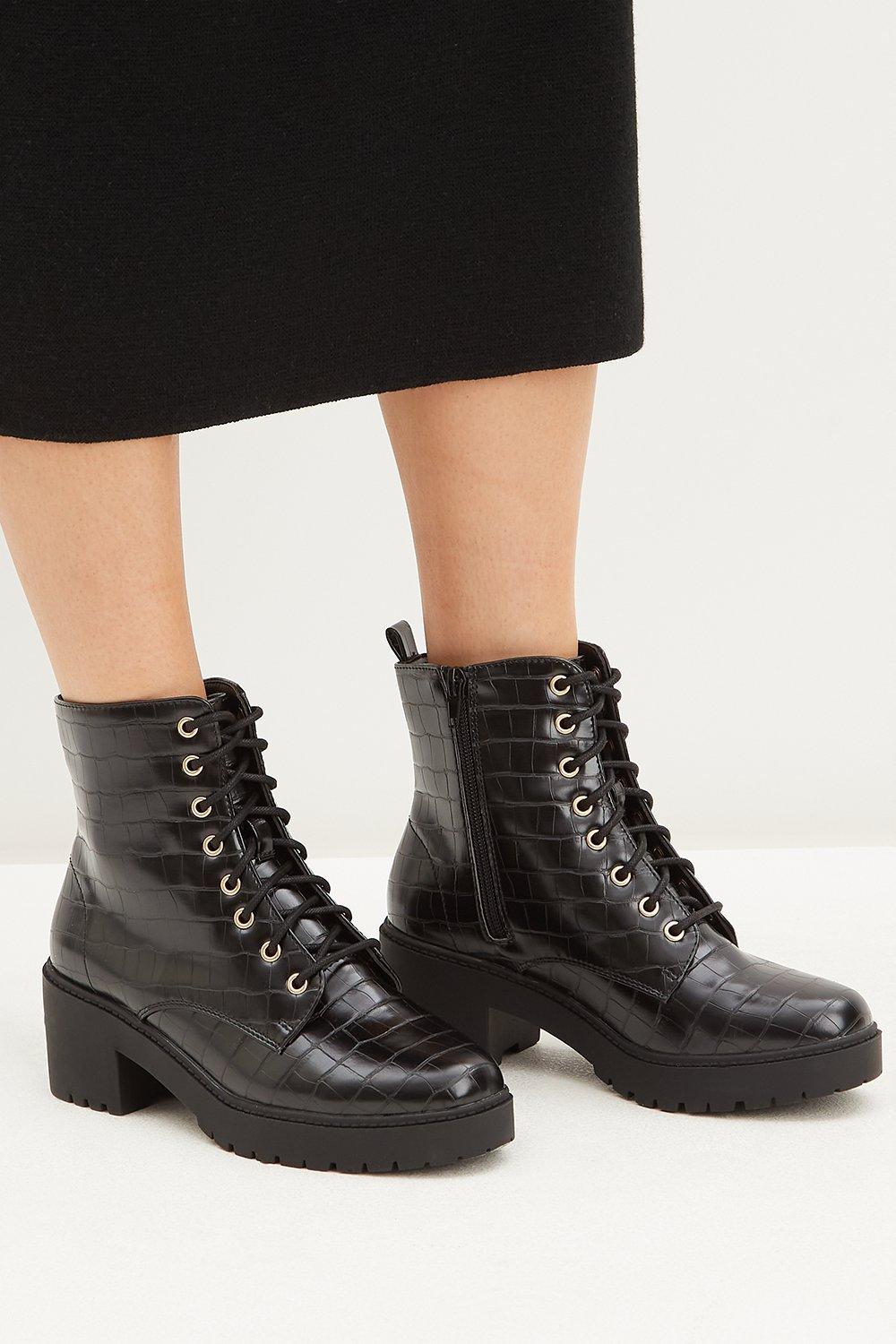 Boots | Major Lace Up Block Heel Hiker Boots | Dorothy Perkins