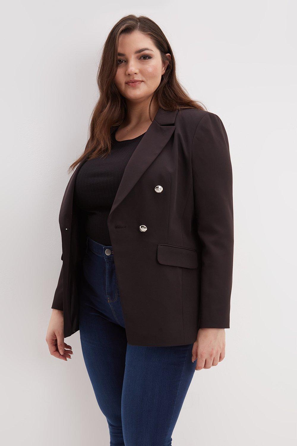 Suits | Curve Black Military Double Breasted Blazer | Dorothy Perkins