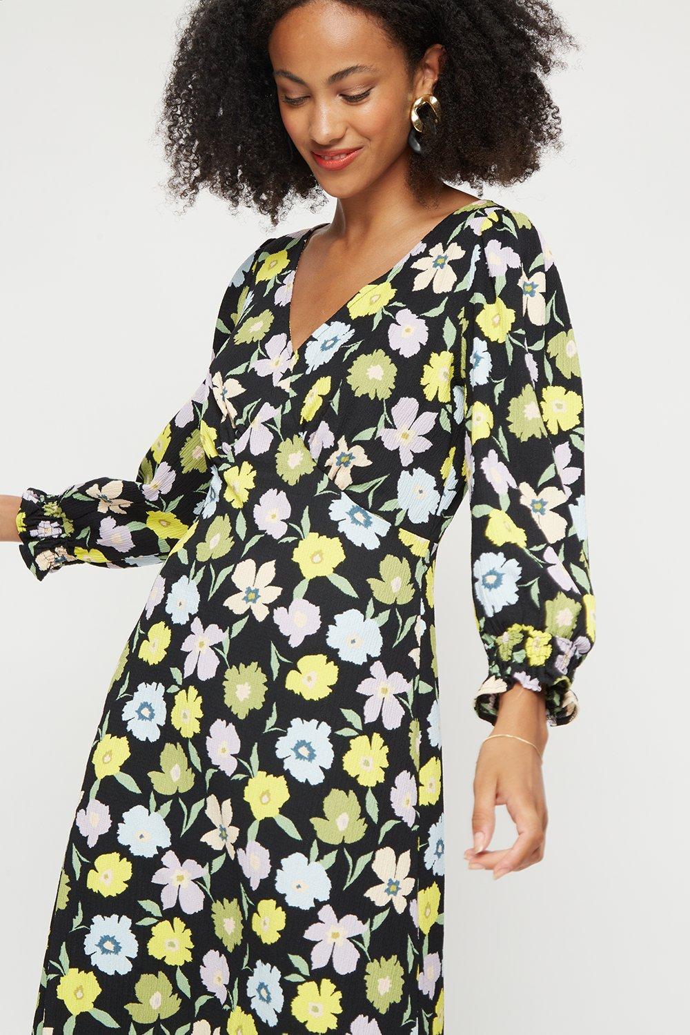 Dresses | Tall Large Multi Floral 3q Sleeve Midi Dress | Dorothy Perkins