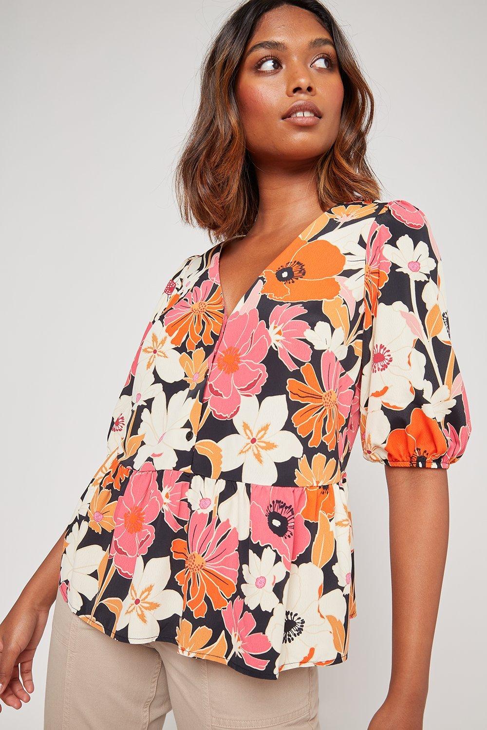 Tops | Floral Button Peplum Top | Dorothy Perkins