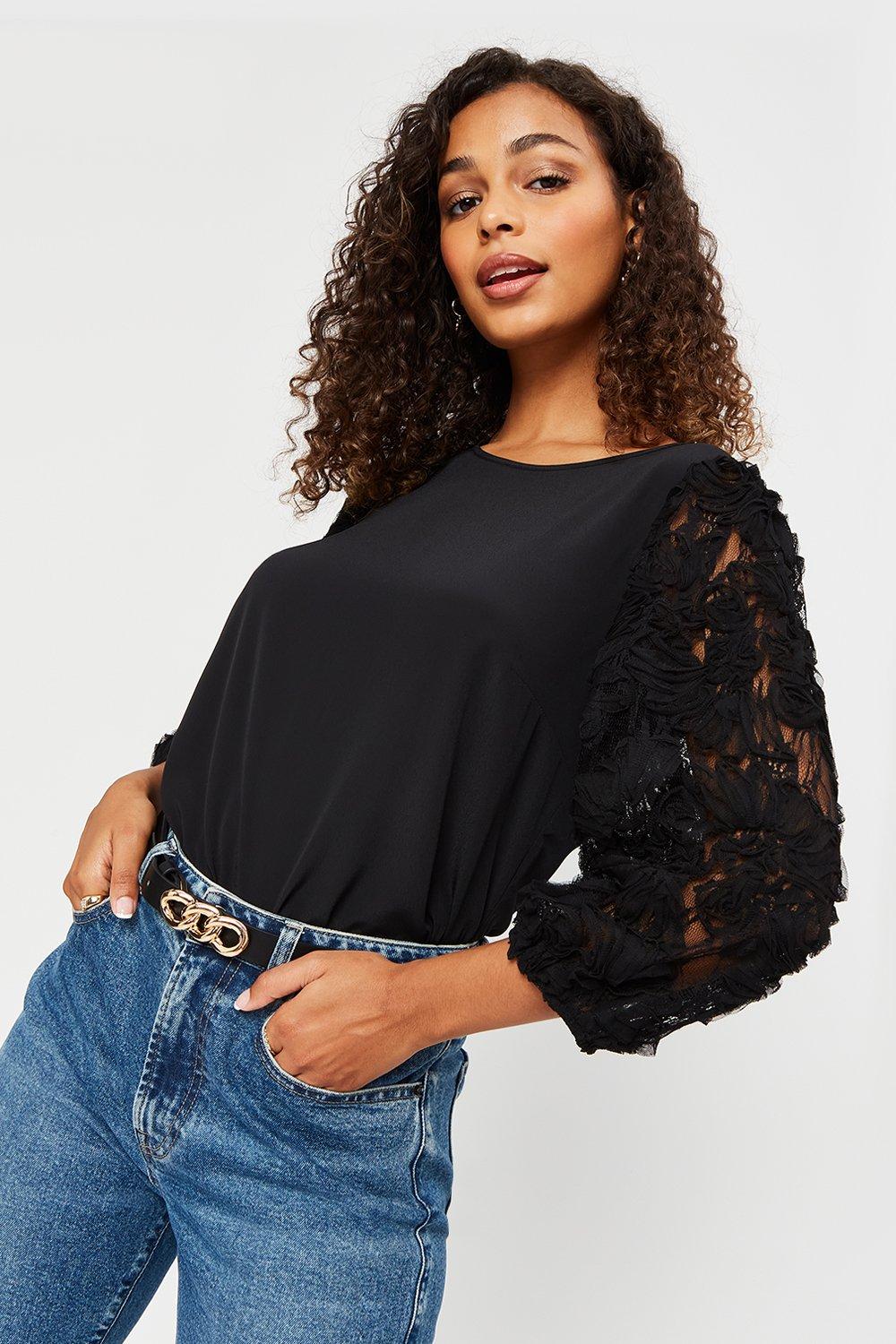 tops | Textured Sleeve Detail Top | Dorothy Perkins