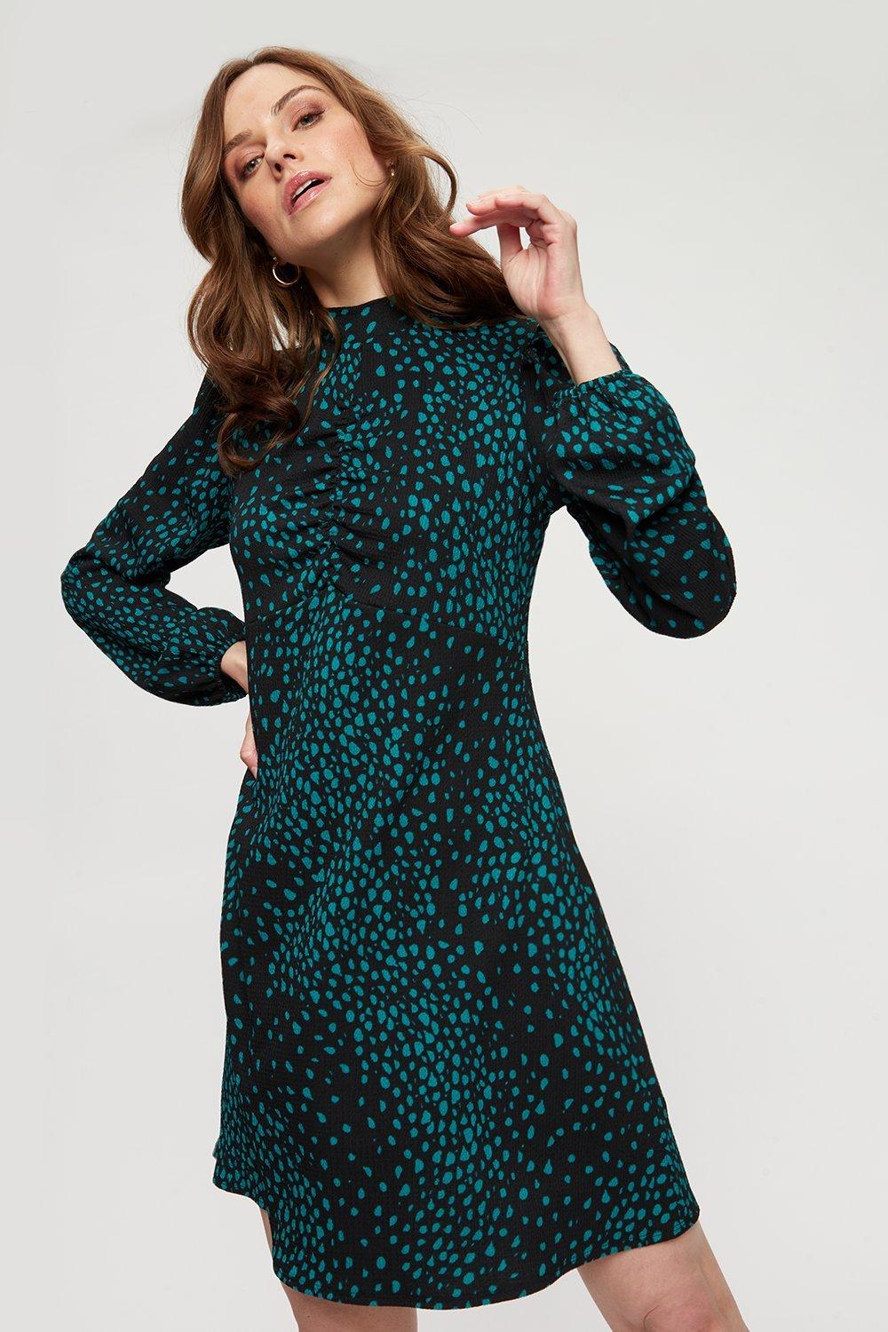 Dresses | Green Print Ruched Front Mini Dress | Dorothy Perkins