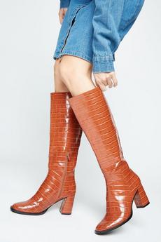 Dorothy Perkins tan Kaylee Croc Detail Knee Boots