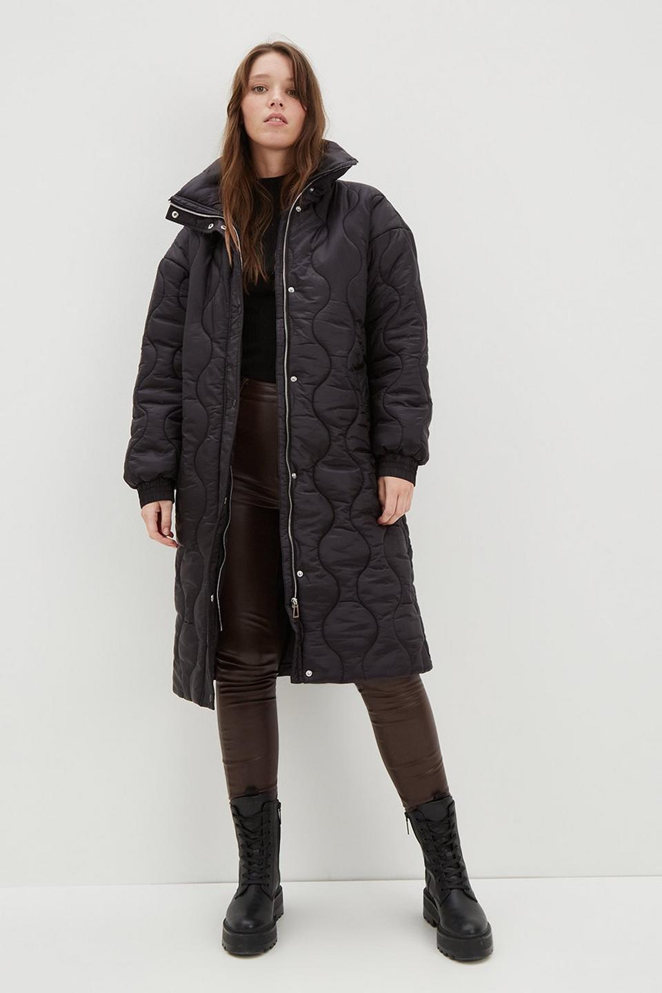 Jackets & Coats | Longline Glossy Quilted Padded Coat | Dorothy Perkins