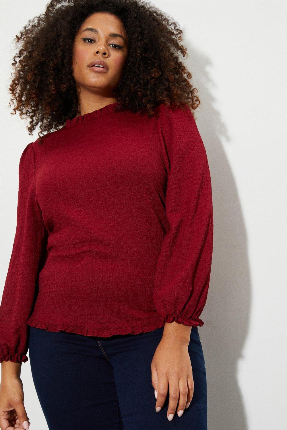 Tops | Curve Shirred Cuff Textured Jersey Top | Dorothy Perkins