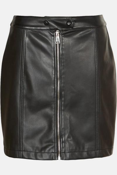 Warehouse black Faux Leather Zip Front Popper Pelmet Skirt