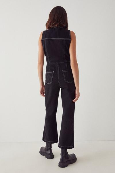 Warehouse black Denim Sleeveless Contrast Stitch Jumpsuit