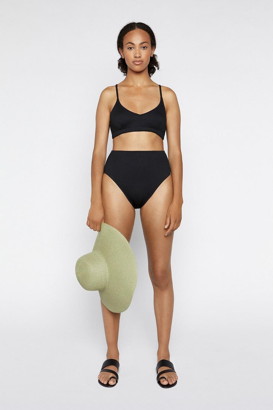 Black Gucci Prada Louis Vuitton Criss Cross Ribbed Bikini Top