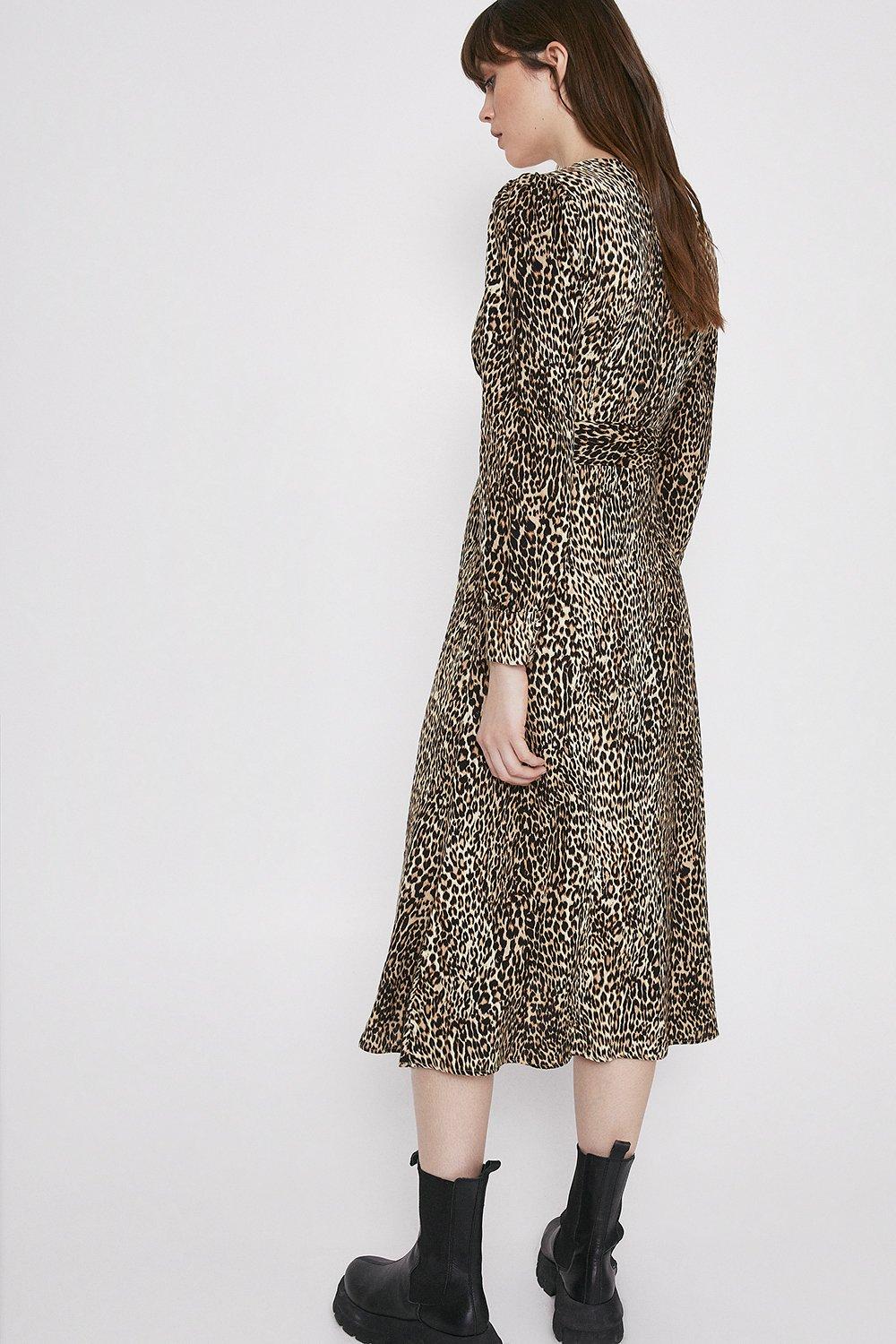 warehouse animal print belted dress