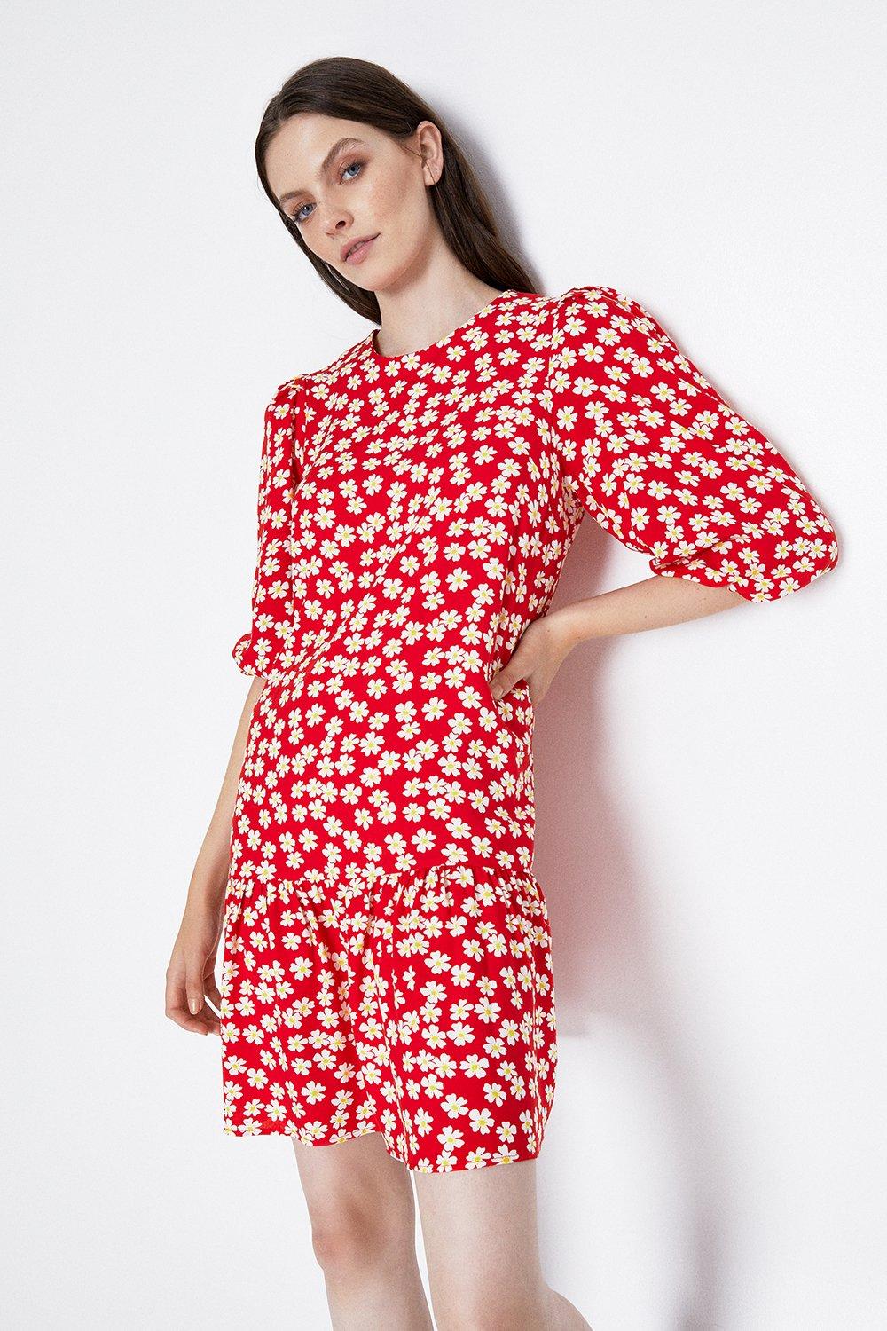 Dresses | Puff Sleeve Peplum Hem Mini Dress | Warehouse