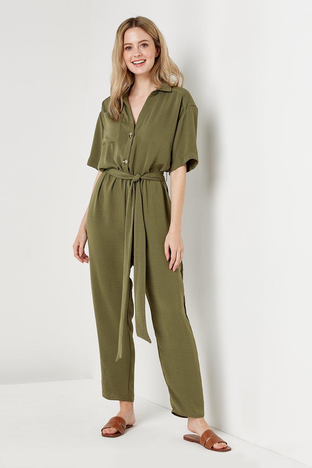 Wallis Khaki Safari Jumpsuit | Debenhams