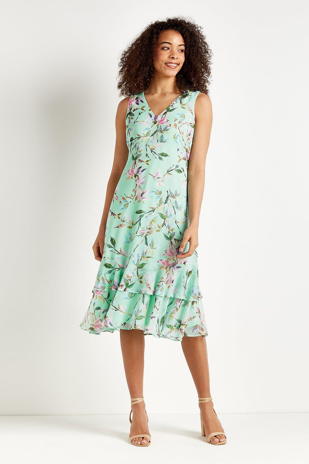 Dresses Petite Mint Floral Tiered Dress Wallis