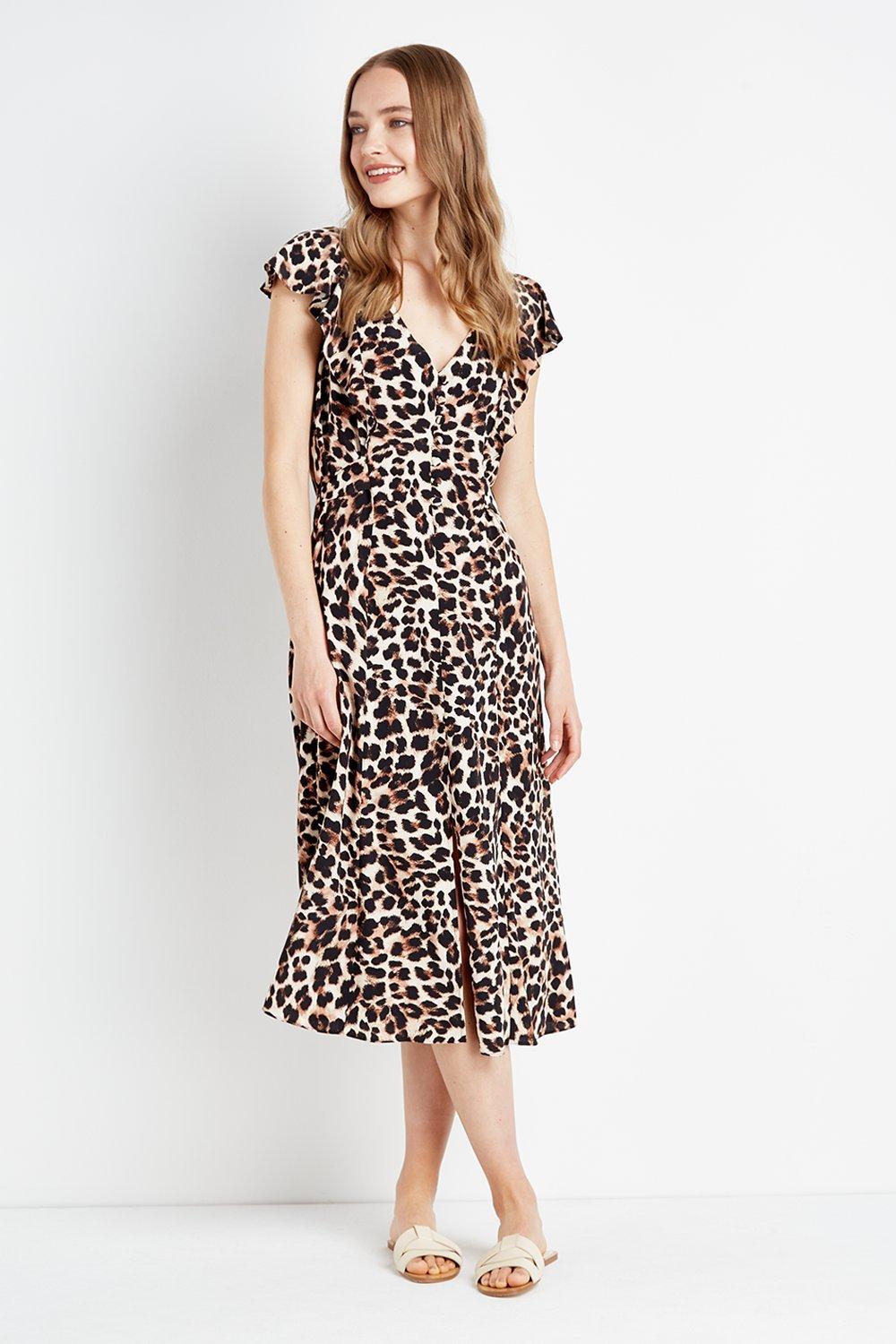 Dresses | Animal Frill Sleeve Dress | Wallis