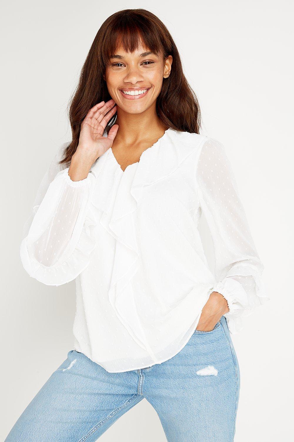 Tops | Ivory Frill Front Blouse | Wallis